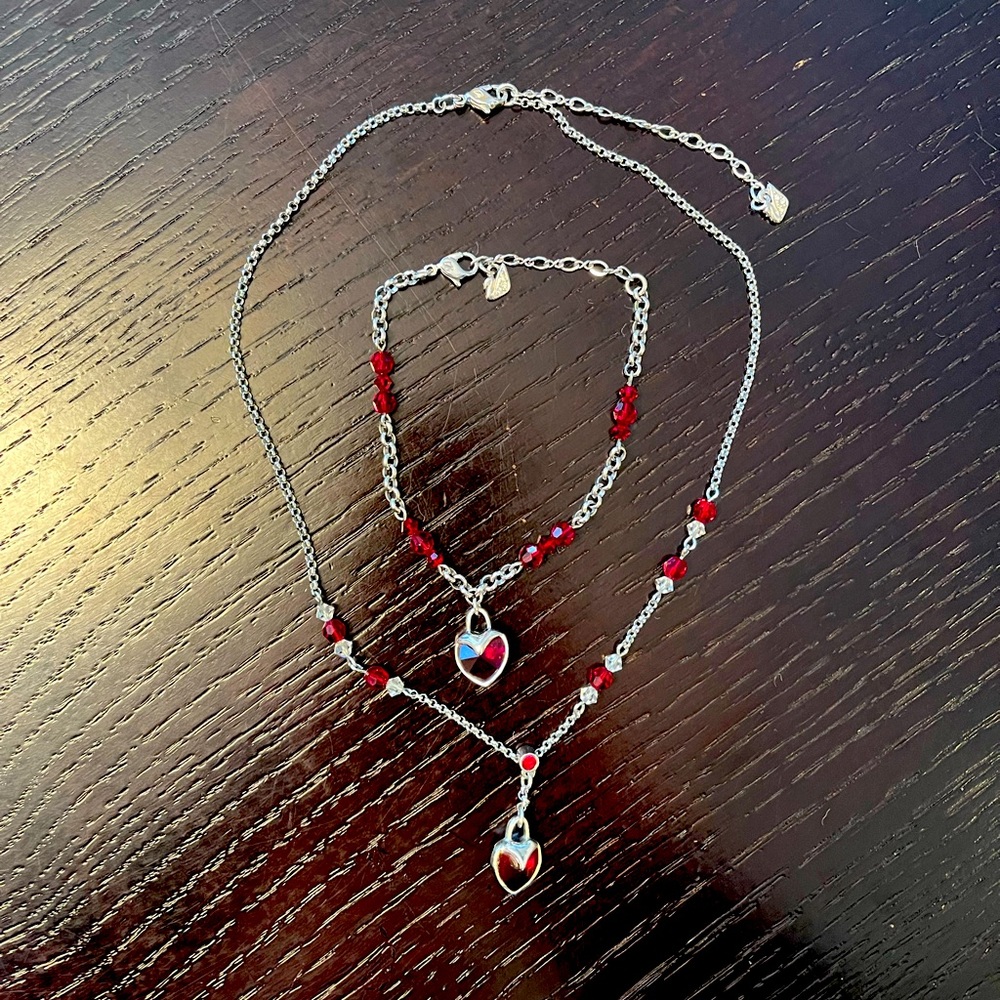 Swarovski set - necklace and bracelet, rhodium-placed, red